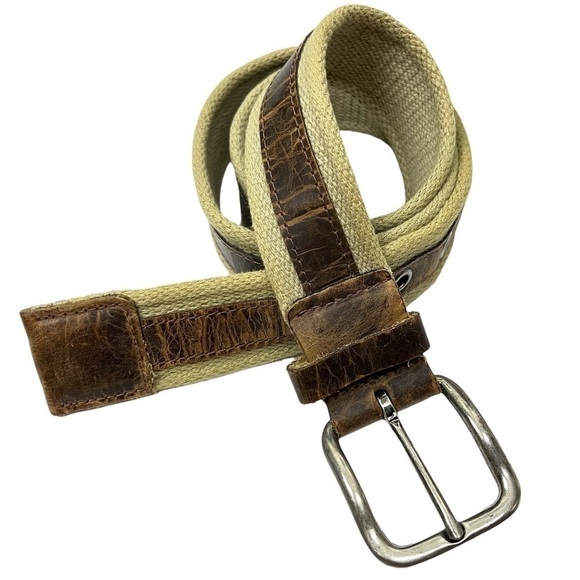 LEATHER Canvas Belt Brown Tan 100% Cotton Utility Range Work Outdoor Men Size 36 - Picture 7 of 7